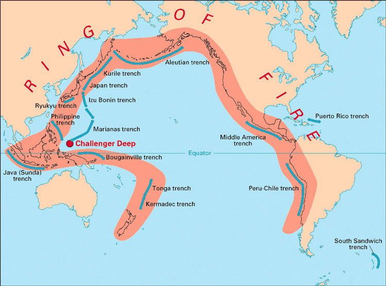 Volcanic arcs and oceanic trenches
